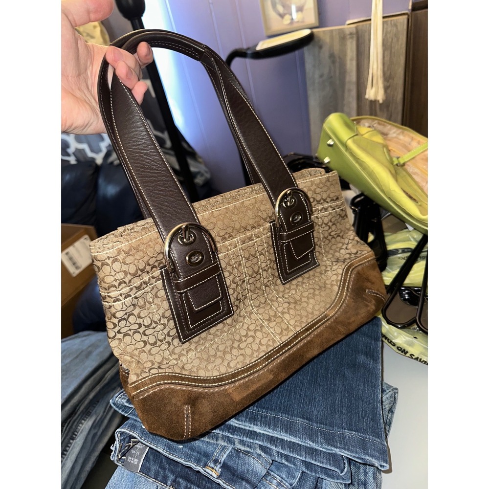 Coach Soho Mini Signature Jacquard Tote Bag Brown‎ F10927 Small Shoulder Bag - Picture 4 of 4